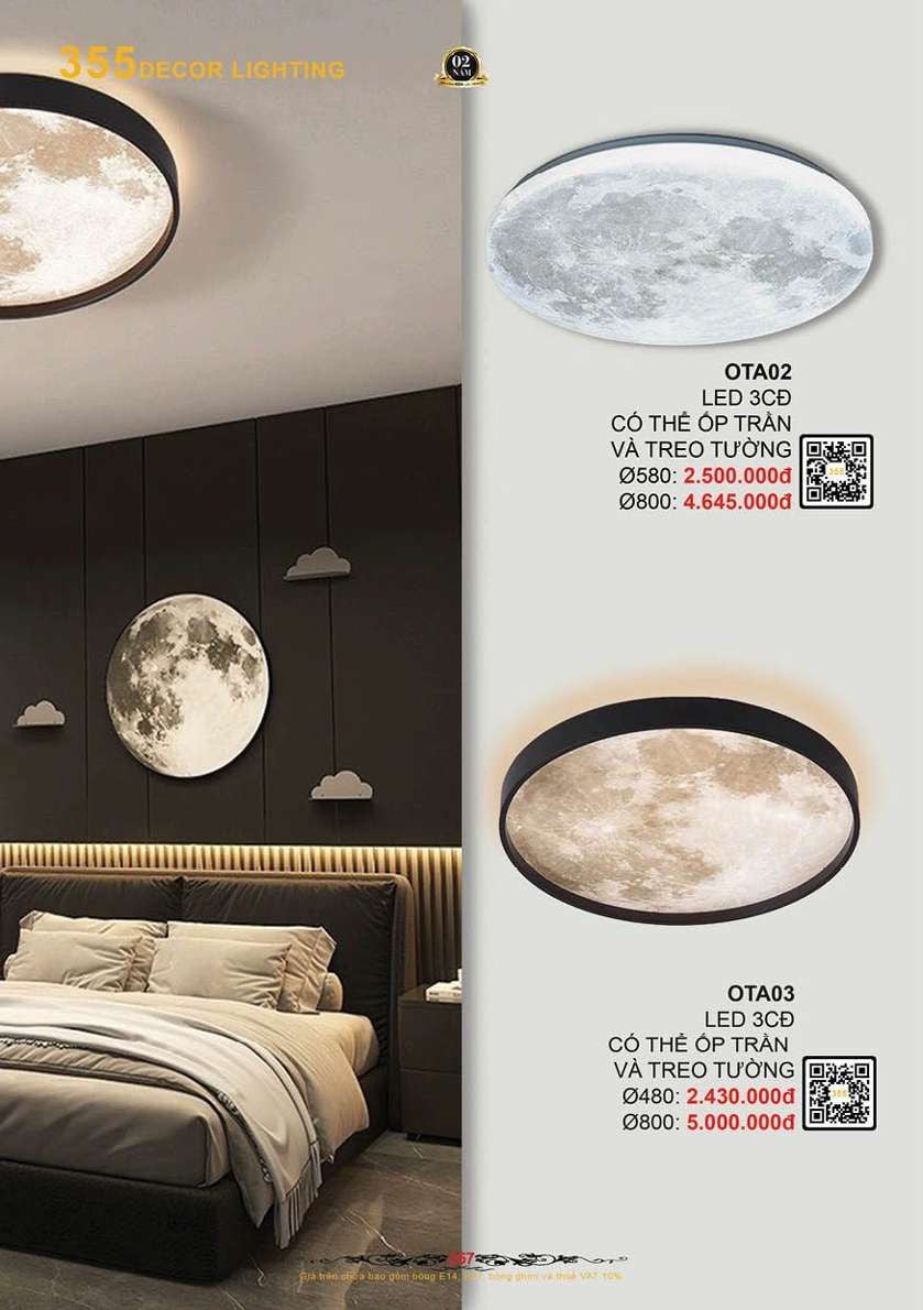 Đèn ốp trần, treo tường mặt trăng tròn 355 Decor OTA02, OTA03