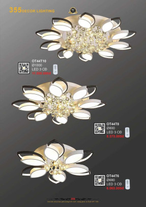 Đèn ốp trần 355 Decor OT44T6, OT44T8, OT44T10