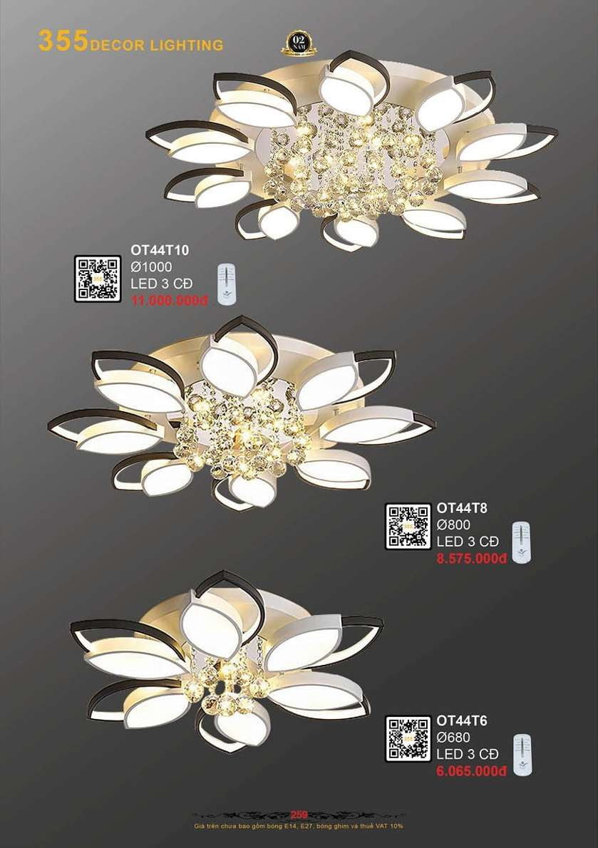 Đèn ốp trần 355 Decor OT44T6, OT44T8, OT44T10