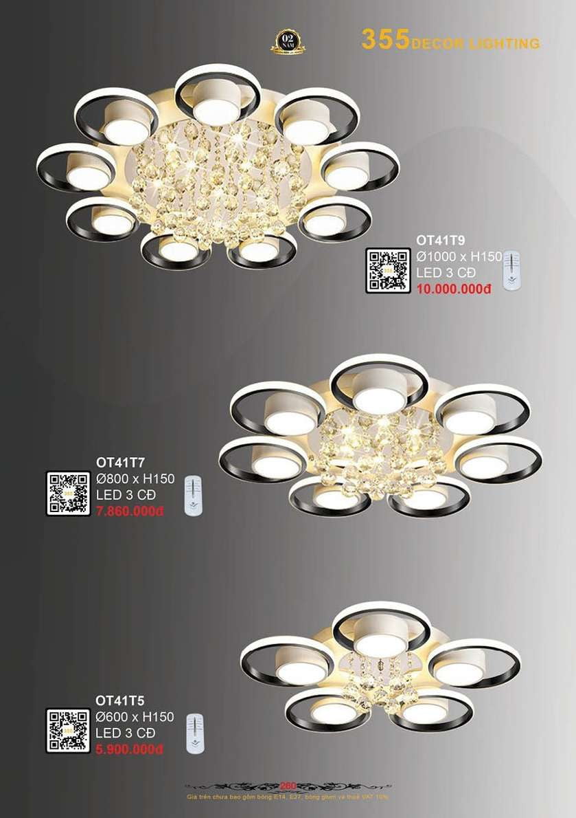 Đèn ốp trần 355 Decor OT41T5, OT41T7, OT41T9