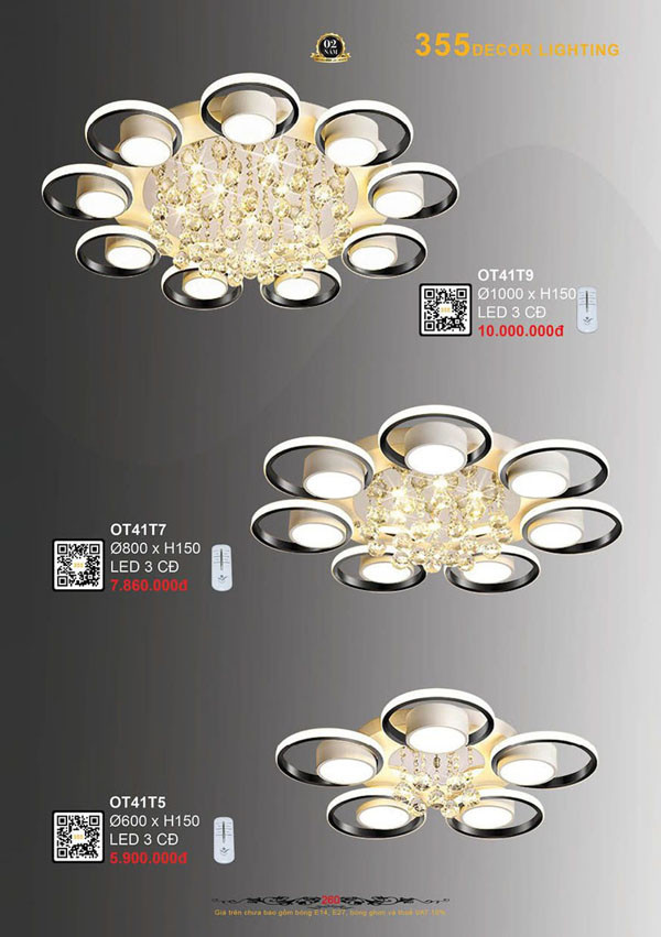 Đèn ốp trần 355 Decor OT41T5, OT41T7, OT41T9