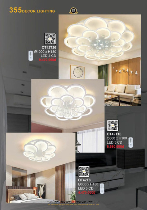 Đèn ốp trần 355 Decor OT42T8, OT42T16, OT42T20