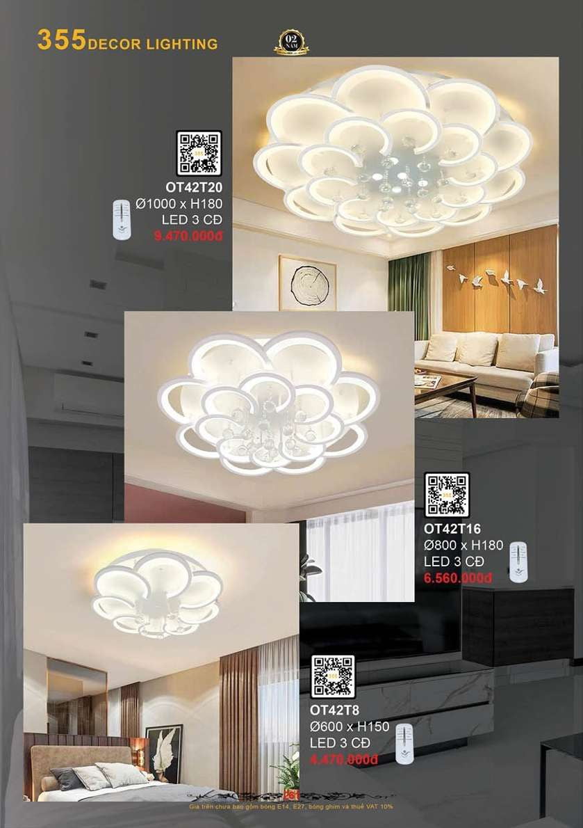Đèn ốp trần 355 Decor OT42T8, OT42T16, OT42T20