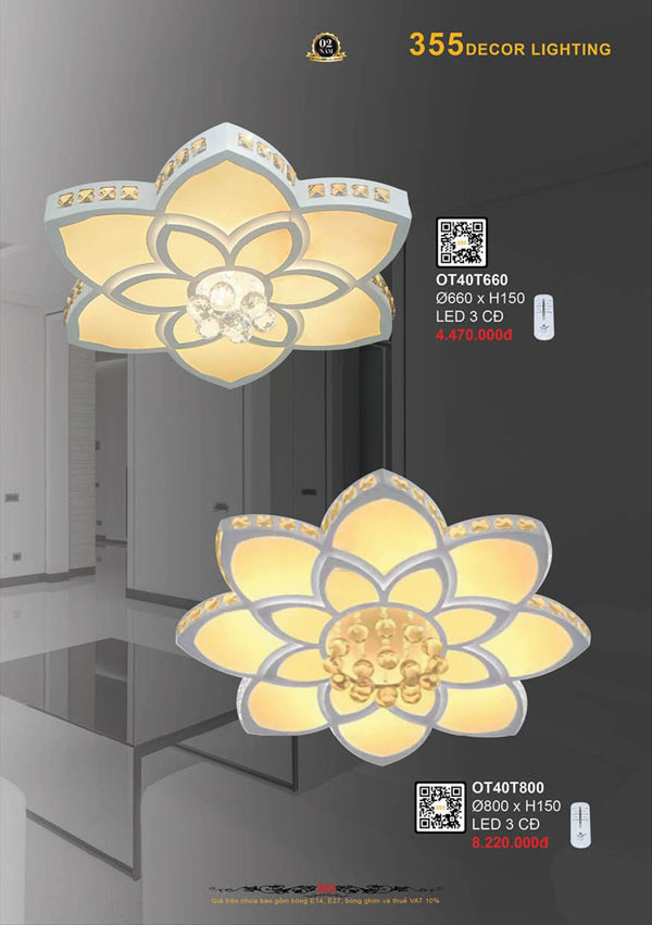 Đèn ốp trần 355 Decor OT40T660, OT40T800
