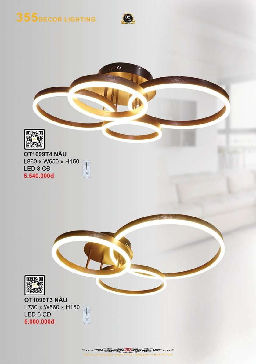 Đèn ốp trần 355 Decor OT1099T3 NÂU, OT1099T4 NÂU