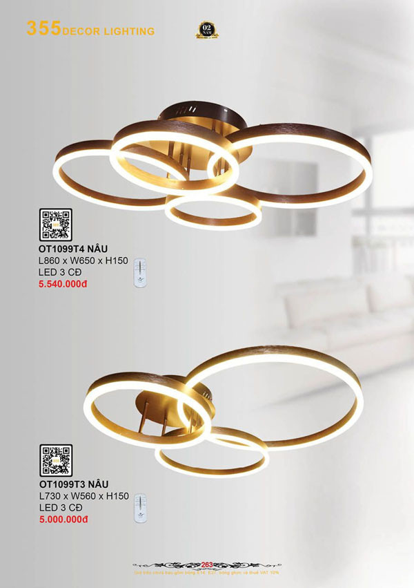 Đèn ốp trần 355 Decor OT1099T3 NÂU, OT1099T4 NÂU