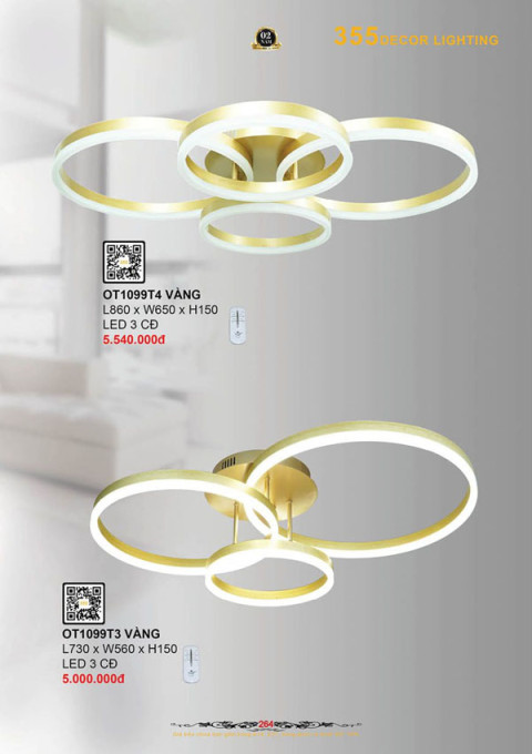 Đèn ốp trần 355 Decor OT1099T3 VÀNG, OT1099T4 VÀNG