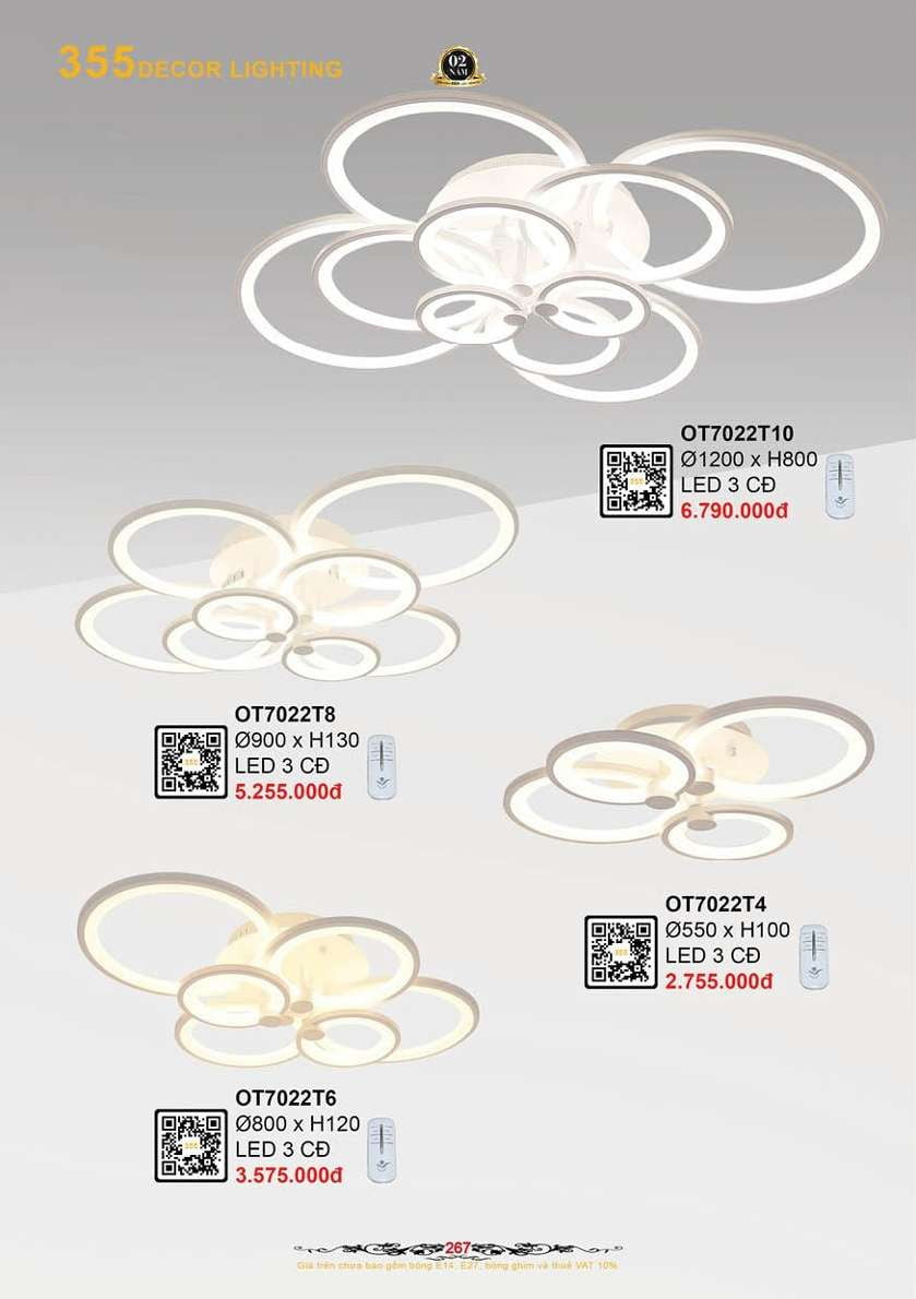 Đèn ốp trần 355 Decor OT7022T4, OT7022T6, OT7022T8, OT7022T10