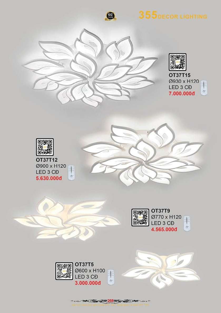 Đèn ốp trần 355 Decor OT37T5, OT37T9, OT37T12, OT37T15