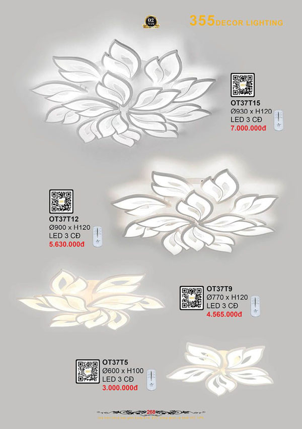Đèn ốp trần 355 Decor OT37T5, OT37T9, OT37T12, OT37T15