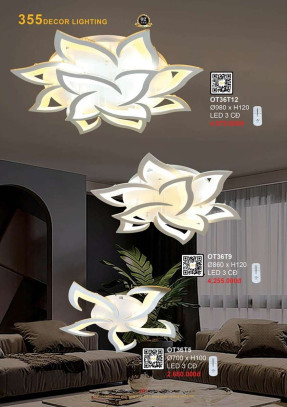 Đèn ốp trần 355 Decor OT36T5, OT36T9, OT36T12