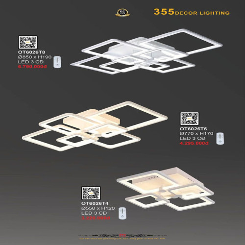 Đèn ốp trần 355 Decor OT6026T4, OT6026T6, OT6026T8