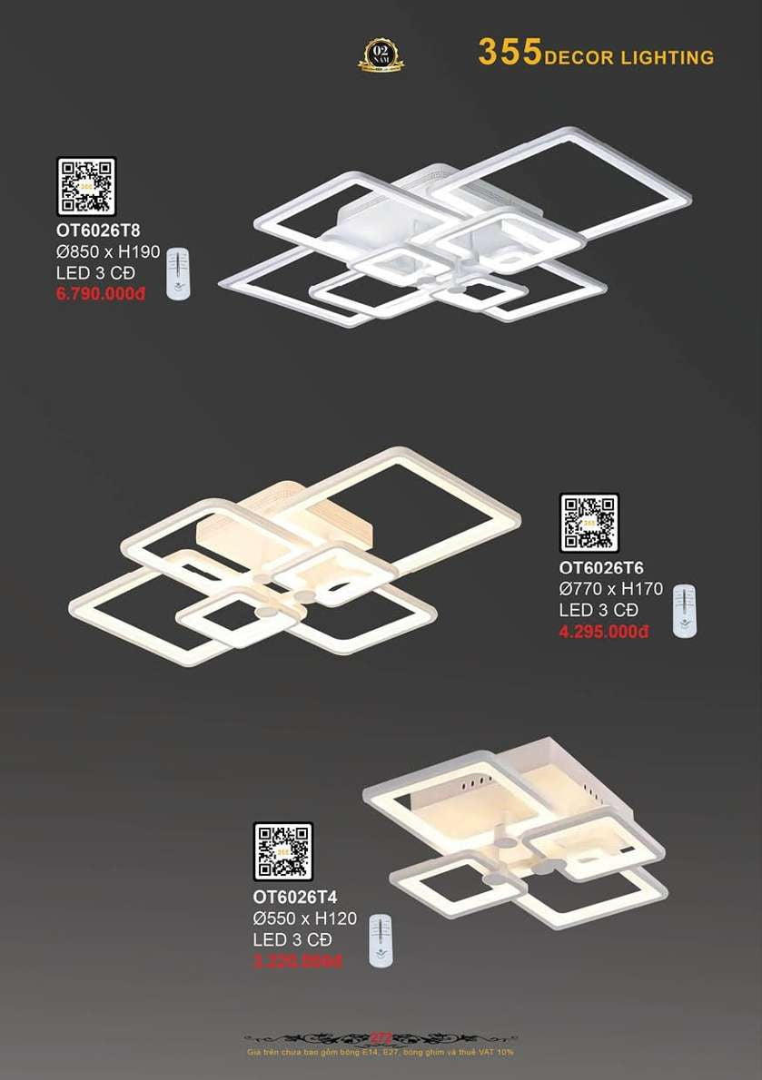 Đèn ốp trần 355 Decor OT6026T4, OT6026T6, OT6026T8