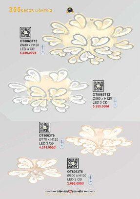 Đèn ốp trần 355 Decor OT8063T5, OT8063T9, OT8063T12, OT8063T15