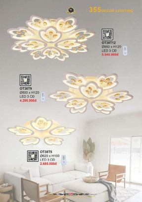 Đèn ốp trần 355 Decor OT38T5, OT38T9, OT38T12