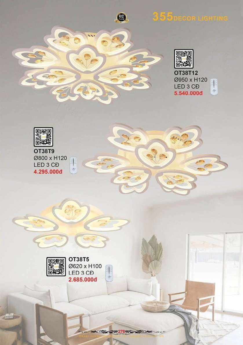 Đèn ốp trần 355 Decor OT38T5, OT38T9, OT38T12