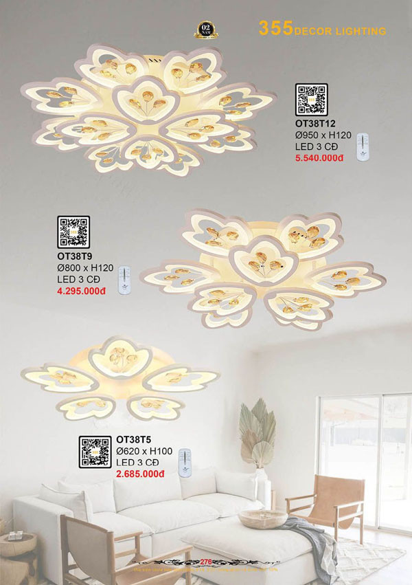 Đèn ốp trần 355 Decor OT38T5, OT38T9, OT38T12