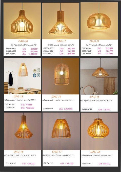 Đèn gỗ thả trần DAG-10, DAG-11, DAG-12, DAG-13, DAG-14, DAG-15, DAG-16, DAG-17, DAG-18