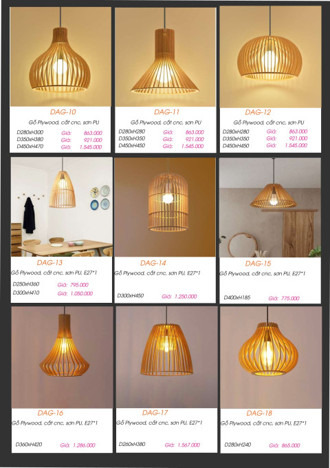 Đèn gỗ thả trần DAG-10, DAG-11, DAG-12, DAG-13, DAG-14, DAG-15, DAG-16, DAG-17, DAG-18