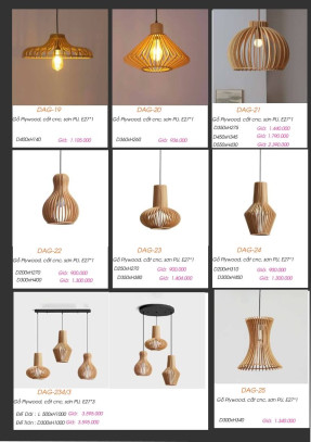 Đèn gỗ thả trần DAG-19, DAG-20, DAG-21, DAG-22, DAG-23, DAG-24, DAG-234/3, DAG-25