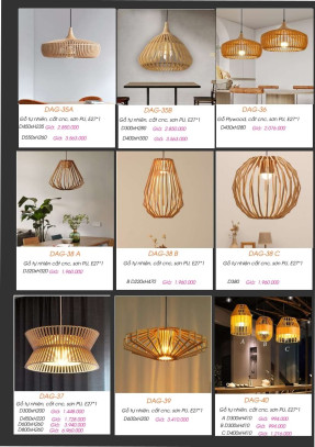 Đèn gỗ thả trần DAG-35A, DAG-35B, DAG-36, DAG-38 A, DAG-38 B, DAG-38 C, DAG-37, DAG-39, DAG-40