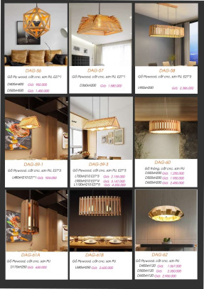 Đèn gỗ thả trần DAG-56, DAG-57, DAG-58, DAG-59-1, DAG-59-3, DAG-60, DAG-61A, DAG-61B, DAG-62