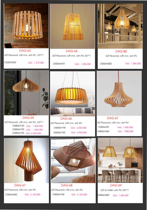 Đèn gỗ thả trần DAG-63, DAG-64, DAG-80, DAG-65, DAG-66, DAG-67, DAG-67, DAG-68, DAG-69