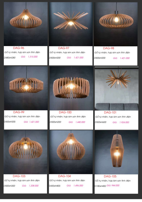 Đèn gỗ thả trần DAG-96, DAG-97, DAG-98, DAG-99, DAG-100, DAG-101, DAG-103, DAG-104, DAG-105