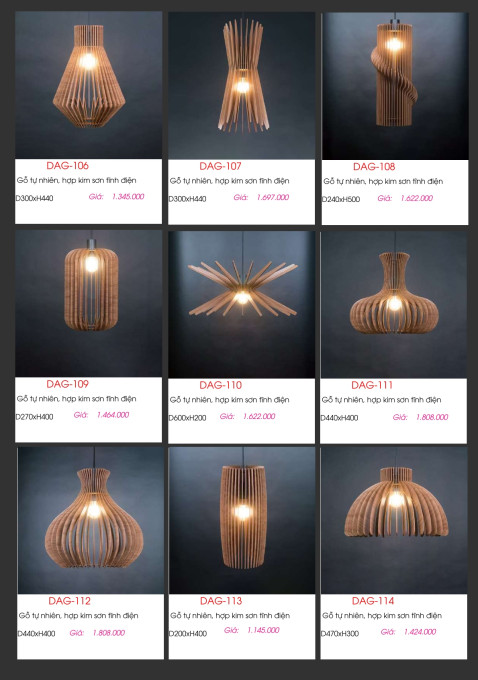 Đèn gỗ thả trần DAG-106, DAG-107, DAG-108, DAG-109, DAG-110, DAG-111, DAG-112, DAG-113, DAG-114