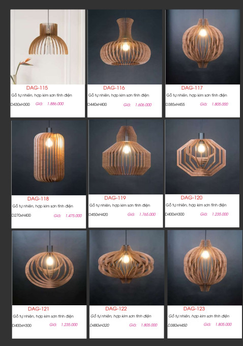 Đèn gỗ thả trần DAG-115, DAG-116, DAG-117, DAG-118, DAG-119, DAG-120, DAG-121, DAG-122, DAG-123