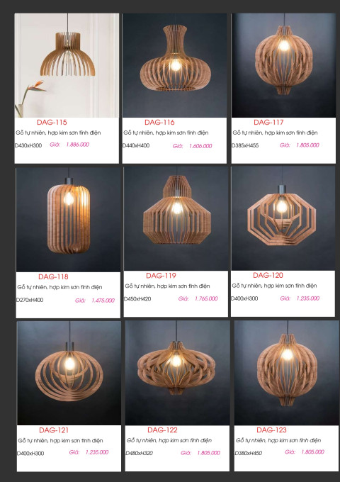 Đèn gỗ thả trần DAG-115, DAG-116, DAG-117, DAG-118, DAG-119, DAG-120, DAG-121, DAG-122, DAG-123