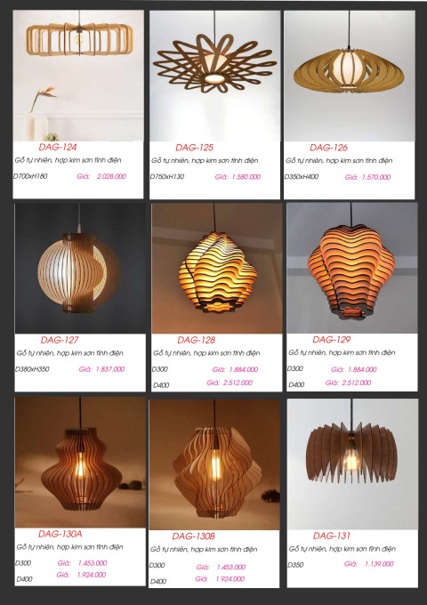 Đèn gỗ thả trần DAG-124, DAG-125, DAG-126, DAG-127, DAG-128, DAG-129, DAG-130A, DAG-130B, DAG-131