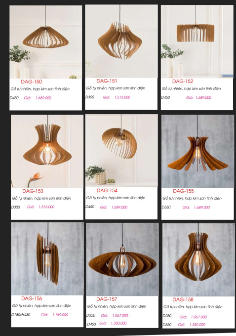 Đèn gỗ thả trần DAG-150, DAG-151, DAG-152, DAG-153, DAG-154, DAG-155, DAG-156, DAG-157, DAG-158