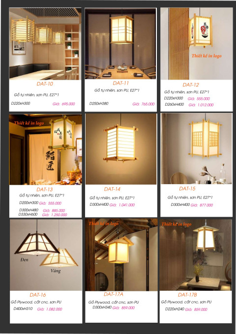 Đèn gỗ thả trần DAT-10, DAT-11, DAT-12, DAT-13, DAT-14, DAT-15, DAT-16, DAT-17A, DAT-17B