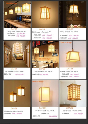 Đèn gỗ thả trần DAT-18, DAT-19, DAT-20, DAT-21, DAT-22, DAT-23, DAT-24, DAT-25A, DAT-25B