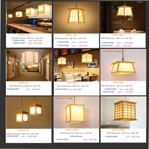 Đèn gỗ thả trần DAT-18, DAT-19, DAT-20, DAT-21, DAT-22, DAT-23, DAT-24, DAT-25A, DAT-25B