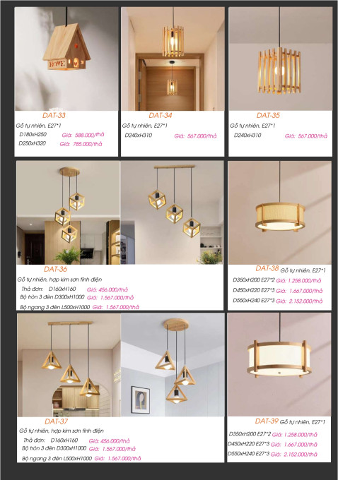 Đèn gỗ thả trần DAT-33, DAT-34, DAT-35, DAT-36, DAT-37, DAT-38, DAT-39
