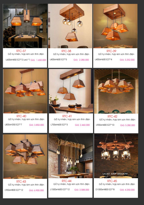 Đèn chùm gỗ tự nhiên RTC-37, RTC-38, RTC-39, RTC-40, RTC-41, RTC-42, RTC-43, RTC-44, RTC-45