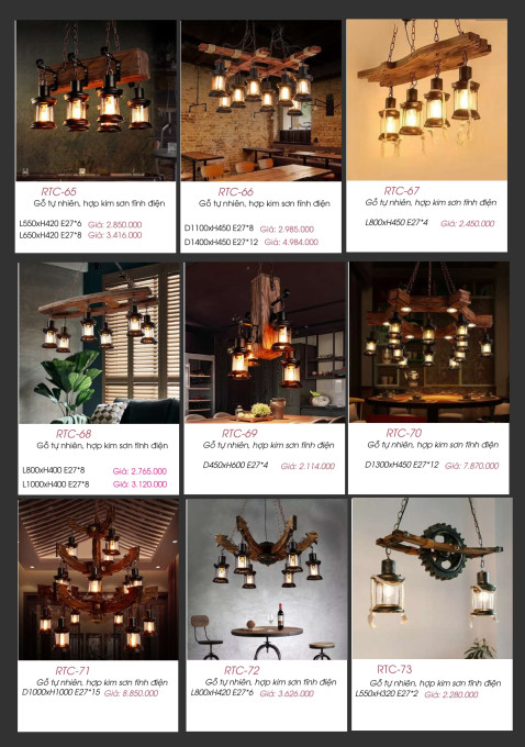 Đèn chùm gỗ tự nhiên RTC-65, RTC-66, RTC-67, RTC-68, RTC-69, RTC-70, RTC-71, RTC-72, RTC-73