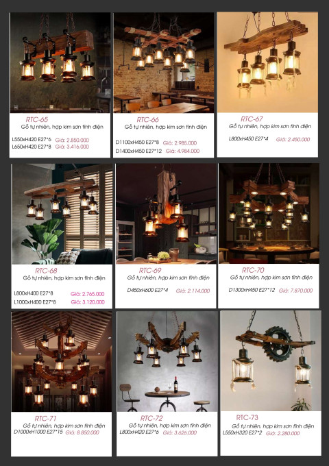 Đèn chùm gỗ tự nhiên RTC-65, RTC-66, RTC-67, RTC-68, RTC-69, RTC-70, RTC-71, RTC-72, RTC-73