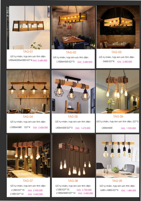 Đèn thả gỗ tự nhiên TAG-01, TAG-02, TAG-03, TAG 04, TAG 05, TAG 06, TAG 07, TAG 08, TAG 09