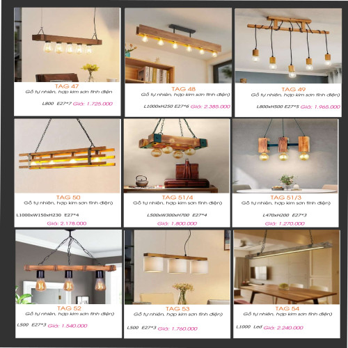 Đèn thả gỗ tự nhiên TAG 47, TAG 48, TAG 49, TAG 50, TAG 51/3, TAG 51/4, TAG 52, TAG 53, TAG 54