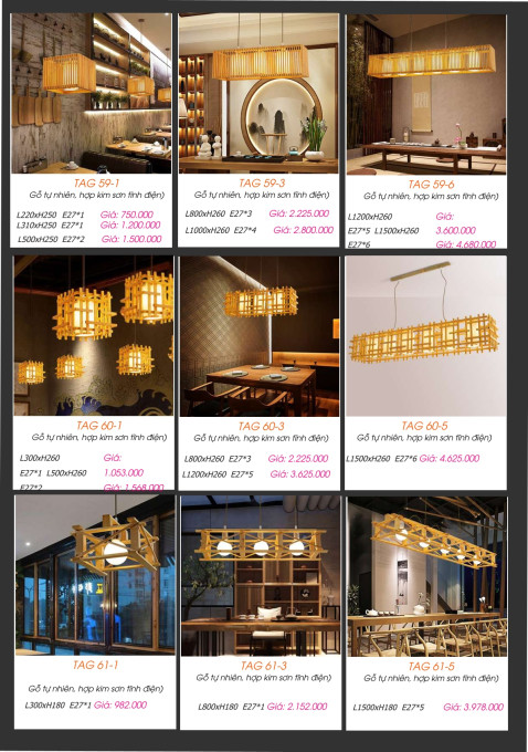 Đèn thả gỗ tự nhiên TAG 59-1, TAG 59-3, TAG 59-6, TAG 60-1, TAG 60-3, TAG 60-5, TAG 61-1, TAG 61-3, TAG 61-5