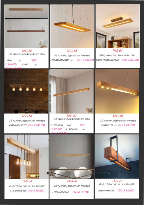 Đèn thả gỗ tự nhiên TAG 62, TAG 63, TAG 64, TAG 65, TAG 67, TAG 68, TAG 69, TAG 70, TAG 72