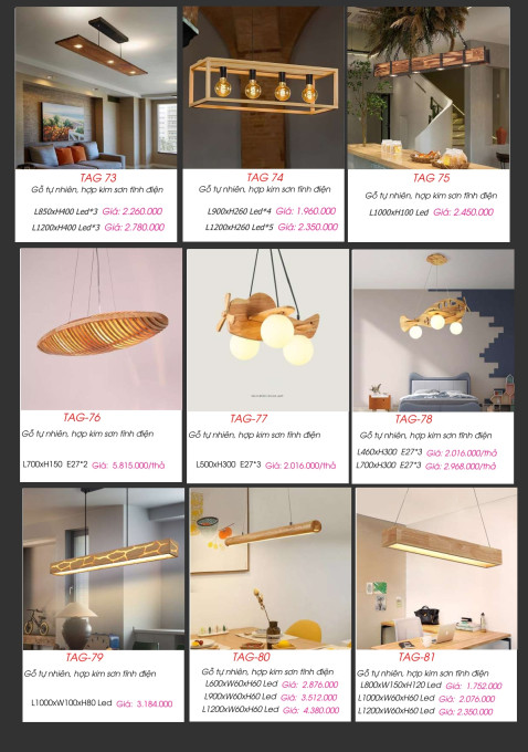Đèn thả gỗ tự nhiên TAG 73, TAG 74, TAG 75, TAG-76, TAG-77, TAG-78, TAG-79, TAG-80, TAG-81