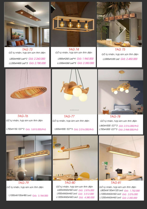 Đèn thả gỗ tự nhiên TAG 73, TAG 74, TAG 75, TAG-76, TAG-77, TAG-78, TAG-79, TAG-80, TAG-81