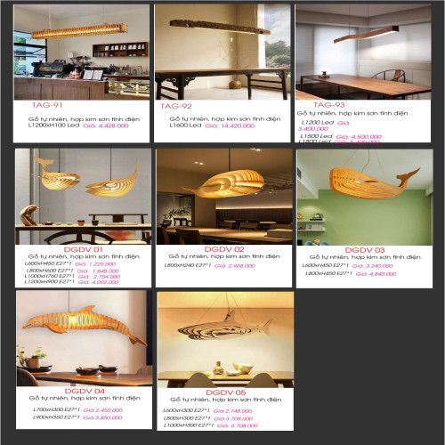 Đèn thả gỗ tự nhiên TAG-91, TAG-92, TAG-93, DGDV 01, DGDV 02, DGDV 03, DGDV 04, DGDV 05