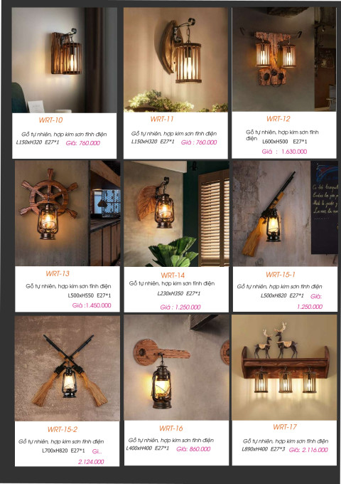 Đèn tường gỗ WRT-10, WRT-11, WRT-12, WRT-13, WRT-14, WRT-15-1, WRT-15-2, WRT-16, WRT-17