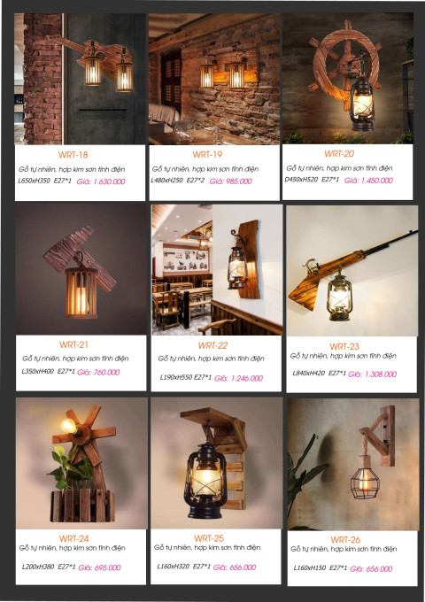 Đèn tường gỗ WRT-18, WRT-19, WRT-20, WRT-21, WRT-22, WRT-23, WRT-24, WRT-25, WRT-26