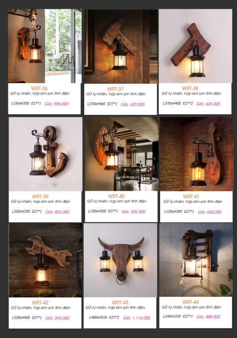 Đèn tường gỗ WRT-36, WRT-37, WRT-38, WRT-39, WRT-40, WRT-41, WRT-42, WRT-43, WRT-44